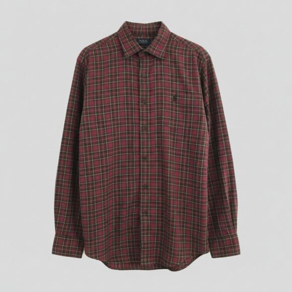 Polo Ralph Lauren Red Green Plaid Classic Fit Cotton Button Down Shirt - L - Picture 1 of 7